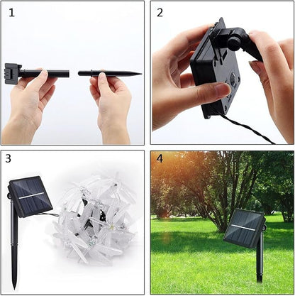 Solar Dragonfly String Light 30LED 21ft Garden Stake Lights Waterproof Outdoor Twinkle Fairy Lights with 8 Lighting Modes for Trees, Patio, Fence Christmas Decor (Warm White)