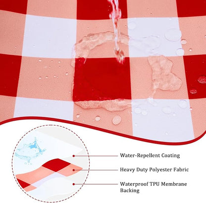 Poise3EHome Picnic Table Cover with Bench Covers, 6 Foot Fitted Elastic Tablecloth Set, Heavy Duty Polyester with TPU Waterproof Backing, Washable Outdoor Picnic Set for Camping, RV & Park(Red&White)