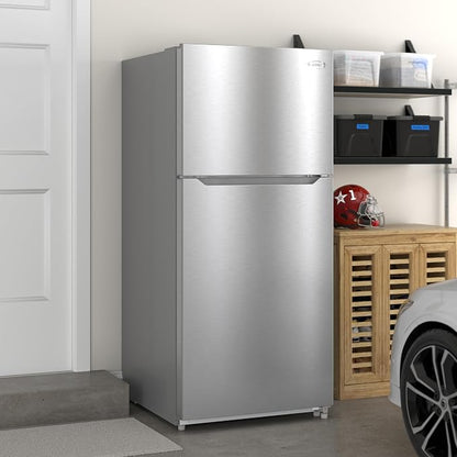 KoolMore 30 Inch 20 Cu Ft Top Freezer Refrigerator, Stainless Steel, Freestanding Full Size Fridge Freezer for Home Kitchen or Garage