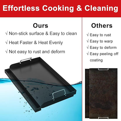 25" x 16" Nonstick Griddle Insert for Gas Grills, Carbon Steel Flat Top Griddle for Gas/Electric/Charcoal Grill, Universal Cooking Plate with Grease Groove for Outdoor Camping Tailgating Parties