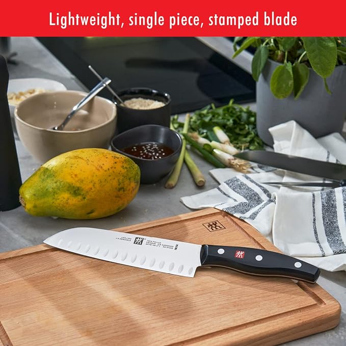 ZWILLING Twin Signature 7-inch Razor-Sharp German Hollow Edge Santoku Knife, Made in Company-Owned German Factory with Special Formula Steel perfected for almost 300 Years, Dishwasher Safe