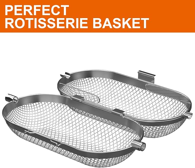 MixRBBQ Rotisserie Basket Grill Accessories, Stainless Steel Rotisserie Baskets for Napoleon 64000 Outdoor Grill, Universal Fits for Kabobs French Fries Veggies Fits