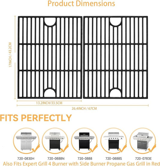 17inch Grill Grates for Nexgrill 4 Burner 720-0830H 720-0670A 720-0783E 720-0958A 5 Burner 720-0888N, Cast Iron Cooking Grids for Kenmore 415.16106210 ,Charbroil 4 Burner 463241113 463449914 ,2 Pack
