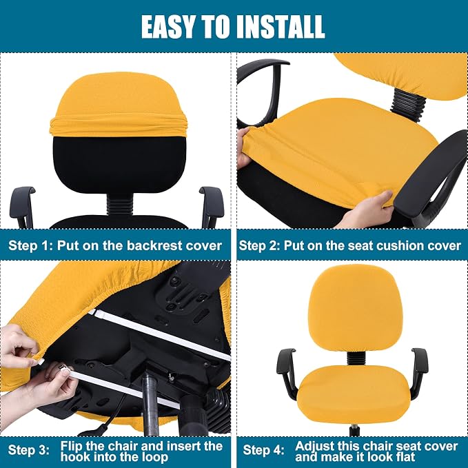 Smiry Office Computer Chair Covers for Desk Rotating Chair Protector | Stretch Jacquard Removable Washable Universal Slipcovers, Seat + Backrest Cover, Mustard Yellow