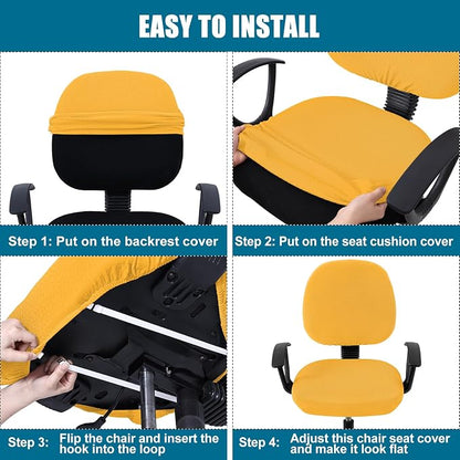 Smiry Office Computer Chair Covers for Desk Rotating Chair Protector | Stretch Jacquard Removable Washable Universal Slipcovers, Seat + Backrest Cover, Mustard Yellow