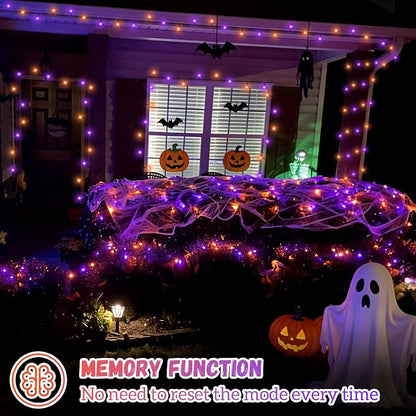 QITONG Solar Halloween String Lights, 2 Pack Each 33ft 100 LED Orange and Purple Led Lights Outdoor Waterproof, 8 Modes Christmas Solar Twinkle Lights for Patio Porch Decor
