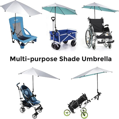G4Free Beach Chair Umbrella with Universal Clamp UPF 50+ Golf Cart Umbrella | 46"x44" Large Canopy Sun Umbrella UV Protection, Adjustable Clamp for Beach Chair/Wheelchair/Stroller, 360° Flex Shaft, 7 Rib