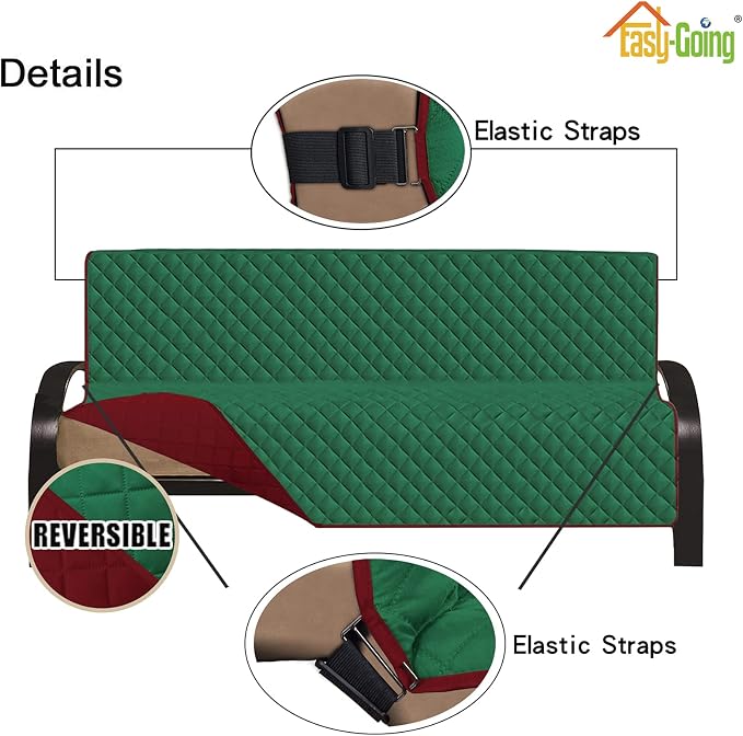 Easy-Going Reversible Couch Cover, Large Futon Sofa, Green/Christmas Red | Machine Washable Slipcover For Dogs, Water Resistant Furniture Mat For Living Room, Non-Slip Sofa Cover, Pet Friendly