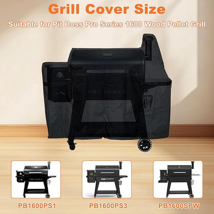 Grill Cover for Pit Boss Pro Series 1600 Wood Pellet Grill Smoker PB1600PS1 PB1600PS3 Sportsman 1600 Grill, Heavy Duty Waterproof UV Griddle Grill Cover for PB1600
