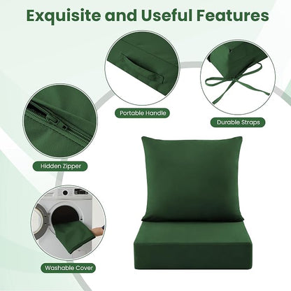 Patio Cushions for Outdoor Furniture, 24x24 Outdoor Couch Cushions, Waterproof & Fade-Resistant Patio Chair Cushions with Removable Cover, Replacement Outdoor Deep Seat Cushion, Forest Green(Set of 1)
