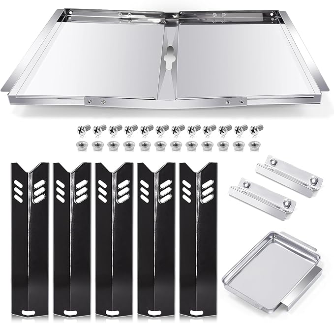 Grill Grease Tray Replacement Parts for Dyna Glo DGF493BNP, DGF510SBP, Backyard Grill BY13-101-001-12, BY14-101-001-02 and BHG Grill Parts, Adjustable 24''-30'' Gas Grill Drip Pan, Heat Plate Shields.