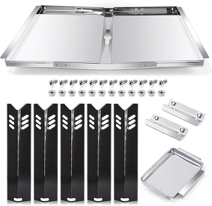 Grill Grease Tray Replacement Parts for Dyna Glo DGF493BNP, DGF510SBP, Backyard Grill BY13-101-001-12, BY14-101-001-02 and BHG Grill Parts, Adjustable 24''-30'' Gas Grill Drip Pan, Heat Plate Shields.