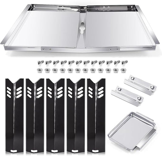 Grill Grease Tray Replacement Parts for Dyna Glo DGF493BNP, DGF510SBP, Backyard Grill BY13-101-001-12, BY14-101-001-02 and BHG Grill Parts, Adjustable 24''-30'' Gas Grill Drip Pan, Heat Plate Shields.