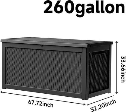 Pepe Tee Waterproof Resin Deck Box, Outdoor Storage Bin for Patio Furniture Cushions, All-Weather Garden Organizer & Seating Bench, Black