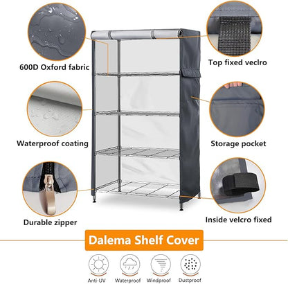 Waterproof Shelf Cover,600D Heavy Duty Dustproof Storage Wire Rack Covers,Outdoor Shelving Covers for Wire Shelves with Zipper 36''x14''x54'',Grey.