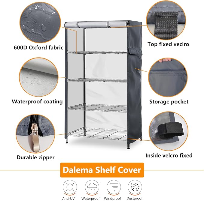 Waterproof Shelf Cover,600D Heavy Duty Dustproof Storage Wire Rack Covers,Outdoor Shelving Covers for Wire Shelves with Zipper 48''x18''x82'',Grey