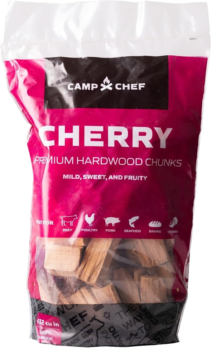 Camp Chef Premium Hardwood Chunks - Wood Chunks for Smoking & Outdoor Grilling - Compatible with Pellet Grills, Smokers & Barbecues - Made in The USA - Cherry, 432 cu in