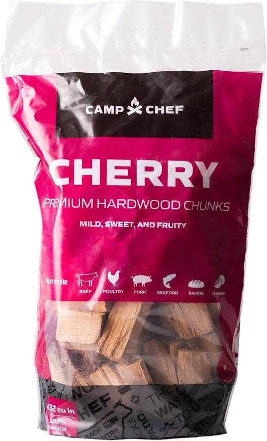 Camp Chef Premium Hardwood Chunks - Wood Chunks for Smoking & Outdoor Grilling - Compatible with Pellet Grills, Smokers & Barbecues - Made in The USA - Cherry, 432 cu in