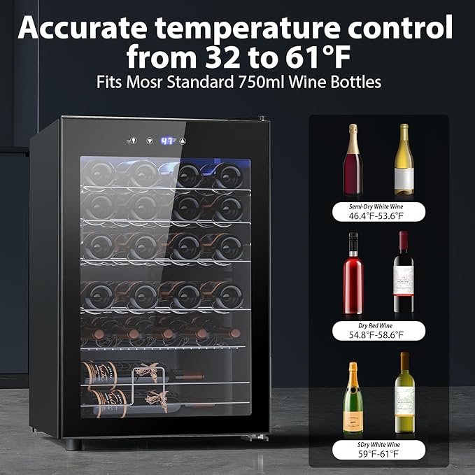 Electactic Wine Cooler Refrigerator 4.4Cu.ft, 37 Bottle Freestanding Cabinet Wine Cellars, Wine Fridge with Glass Door for Home Use, Protecting Your Reds and Whites