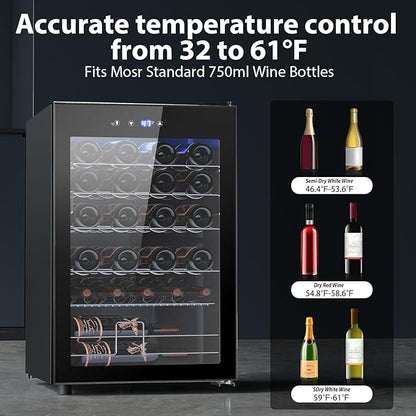 Electactic Wine Cooler Refrigerator 4.4Cu.ft, 37 Bottle Freestanding Cabinet Wine Cellars, Wine Fridge with Glass Door for Home Use, Protecting Your Reds and Whites