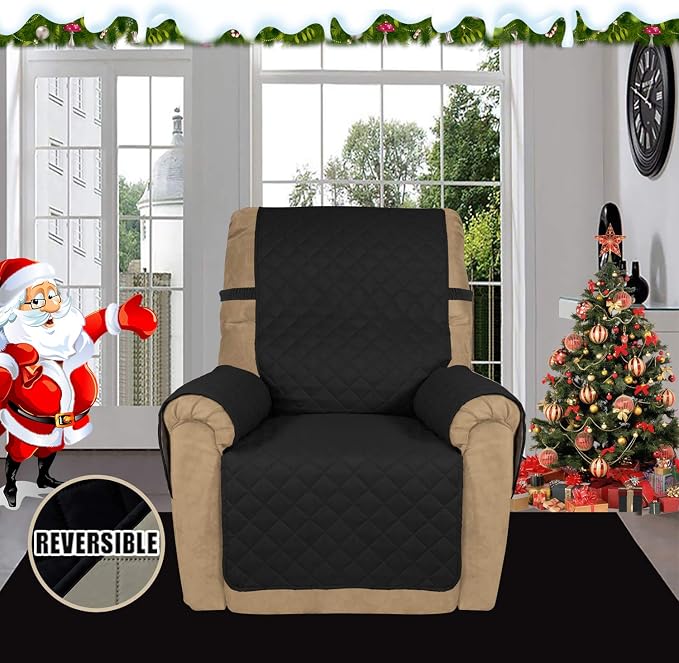 Easy-Going Reversible Couch Cover, Recliner 19 in, Black/Beige | Machine Washable Slipcover For Dogs, Water Resistant Furniture Mat For Living Room, Non-Slip Sofa Cover, Pet Friendly
