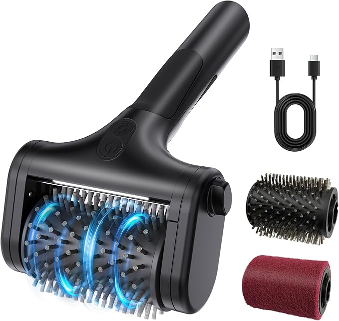 2-in-1 Upgraded Electric Grill Brush and Polisher – 1000 RPM High-Torque Motor, 2600mAh Battery, LED Light – Bristle-Free BBQ Cleaner for Gas, Charcoal & Pellet Grills (Black)