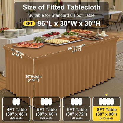 Smiry 2 Pack Spandex Elastic Fitted Table Cloth Skirt for 8FT Table | Stretch Washable Table Cloth, Banquet Table Cover for Wedding, Party, Indoor & Trade Shows, (Brown, 96Lx30Wx30H)