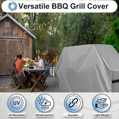 OutdoorLines Waterproof Heavy Duty BBQ Grill Cover - Universal Barbecue Grill Covers UV Resistant Barbeque Gas Grill Cover for Outdoor Outside Grill, 60L x 24W x 44H Inch, Gray