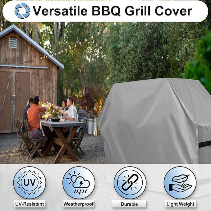 OutdoorLines Waterproof Heavy Duty BBQ Grill Cover - Universal Barbecue Grill Covers UV Resistant Barbeque Gas Grill Cover for Outdoor Outside Grill, 72L x 26W x 51H Inch, Gray