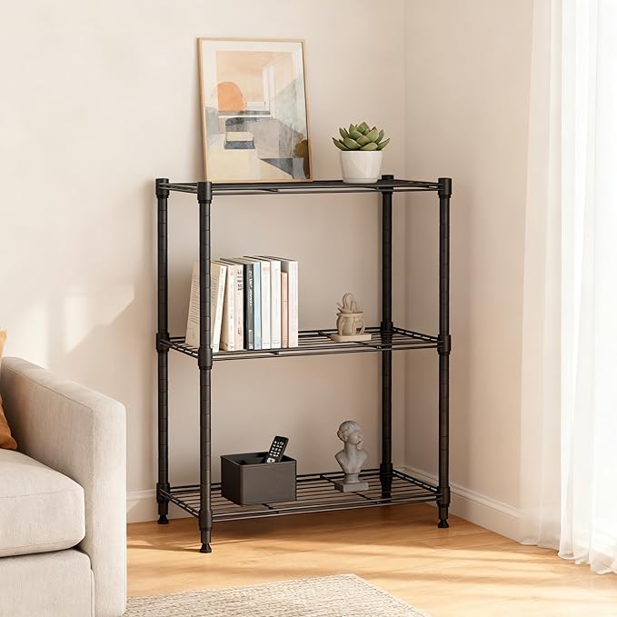 M MZG 450 lbs Steel Storage Shelving 3-Tier Utility Shelving Unit Steel Organizer Wire Rack for Home,Kitchen,Office (11.8" D x 17.7" W x 26.3" H) (Pack of 2)