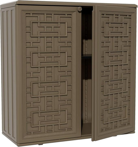 ZZM HDPE Outdoor Storage Shed, Outdoor Plastic Storage Cabinet, Horizontal Resin Tool Shed for Garden, All Weather Outdoor Storage Clearance, DIY Usage, with one Shelf (Coffee)