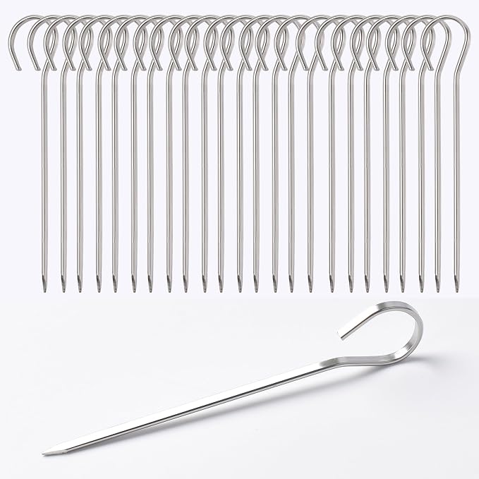 24 pack Flat Stainless Skewers, HONSHEN 4.75 inch Mini Short Barbecue Needle Barbecue Skewers,Baking Rods,Corn on The Grill (4.75 INCH Flat BBQ 24P)