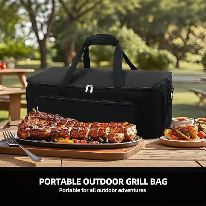 Grill Carry Bag for Megamaster Tabletop Grill 820-0065C, Padded, Bag Only | 3mm Padded, Storage Pockets for Propane Tanks & BBQ Tools, Padded Reinforced Handle & Straps, Carrying Case for Camping