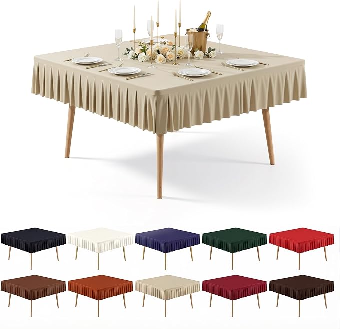 PARTISKY Natural Spandex Square Tablecloths 54x54 Inch, Wrinkle Free Fitted Card Table Cloth Stretch Square Table Cover for Kitchen Dinner, Holiday Party, Wedding Banquet, Display Trade Show