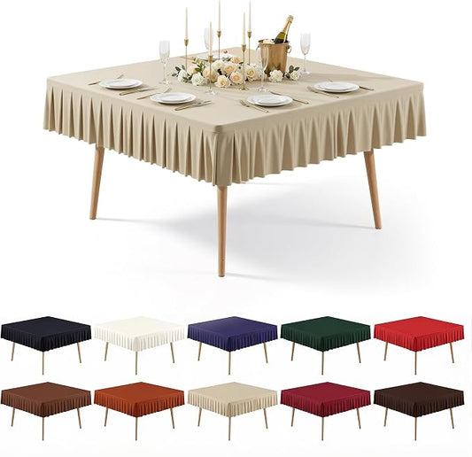 PARTISKY Natural Spandex Square Tablecloths 54x54 Inch, Wrinkle Free Fitted Card Table Cloth Stretch Square Table Cover for Kitchen Dinner, Holiday Party, Wedding Banquet, Display Trade Show