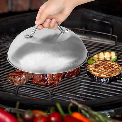 9 Inch Cheese Melting Dome - 2 Pack Heavy Duty Round Basting Cover - Stainless Steel Steaming Cover Grilling Melting Dome for Flat Top Griddle Grill - Griddle Accessories Indoor or Outdoor