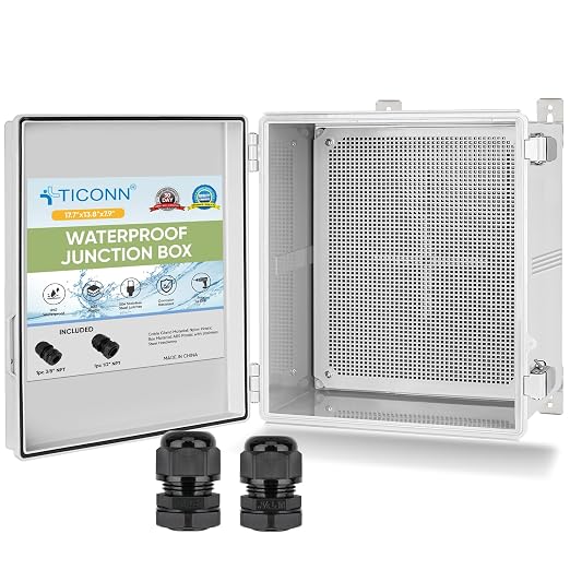 TICONN Outdoor Electrical Box Waterproof, Junction Box IP67 ABS Plastic Enclosure with Hinged Cover with Mounting Plate, Wall Brackets, Cable Glands (Off-White, 17.7"x13.8"x7.9")