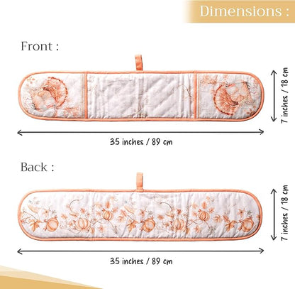 Maison d' Hermine Double Oven Mitt (7" x 35") 100% Cotton Heat Resistant BBQ Cooking Gloves with Loop for Thanksgiving Christmas Decorations Baking Cooking Barbeque Handling Hot Pan (Giving Thanks)