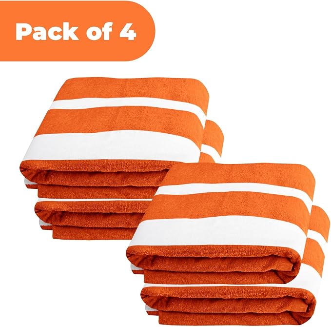 Superior Cabana Cotton Lounge Chair Cover, Outdoor Towel/Chaise Furniture Covers, Terry Cloth, Beach, Spa, Swim Accessories, Pool Chair Cover, Soft, Quick Drying, 32" x 102", Set of 4, Orange