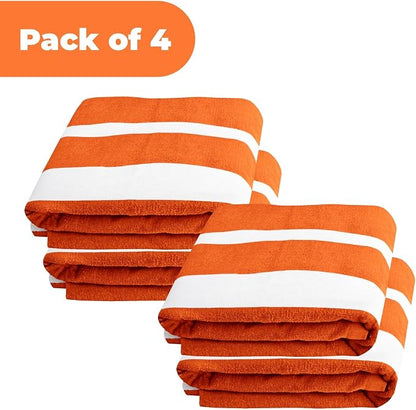 Superior Cabana Cotton Lounge Chair Cover, Outdoor Towel/Chaise Furniture Covers, Terry Cloth, Beach, Spa, Swim Accessories, Pool Chair Cover, Soft, Quick Drying, 32" x 102", Set of 4, Orange