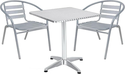 Indoor Outdoor Set of 2 Silver Gray Restaurant Metal Aluminum Slat Stack Chairs Lightweight