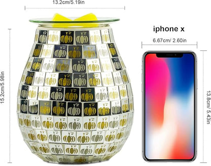 Dicimi Pumpkin Wax Melt Warmer, Handmade Mosaic Glass Wax Warmer with Flameless Night Light, Fast Heating Fall Harvest Decor, Cozy Home Ambiance