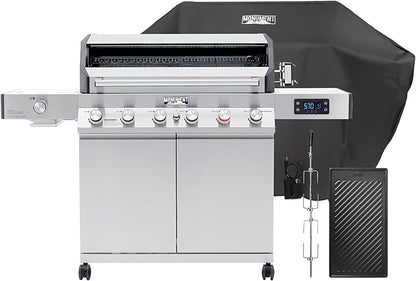 Monument Grills 6+1 Burner Smart Tech Propane Gas Grill, Denali 605Pro Stainless Steel Grill 78,000 BTU Outdoor Garden Barbecue Grill with Side Sear Burner, Cooking Plate, Cover and Rotisserie Kit
