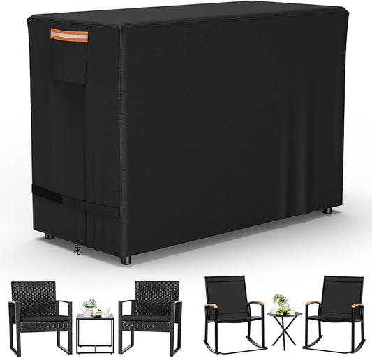 COSHNIBI Bar Height Patio Set Cover for 3 Pieces Patio Bar Dining Table and Chairs Set,Heavy Duty Waterproof Outdoor Bar Table and Chairs Set Cover,62" L x 22" W x 30" H,Black