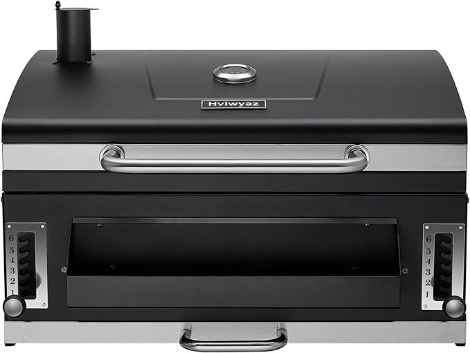 Built-in Charcoal Grill, Large BBQ Grills with Liftable Tray, Insulated Hood & Temp Gauge, Black Stainless Steel Barrel Grill for Outdoor Kitchen, Family BBQ Parties & Patio Use