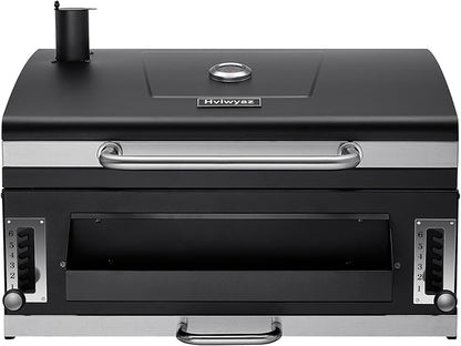 Built-in Charcoal Grill, Large BBQ Grills with Liftable Tray, Insulated Hood & Temp Gauge, Black Stainless Steel Barrel Grill for Outdoor Kitchen, Family BBQ Parties & Patio Use