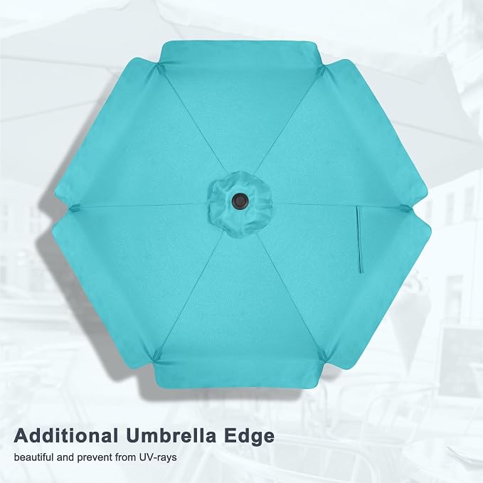 MASTERCANOPY 7.5ft Patio Umbrella with Valance, Crank & Tilt, Turquoise | 6 ribs, UV/fade-resist, waterproof, vent, for garden/deck/yard/pool