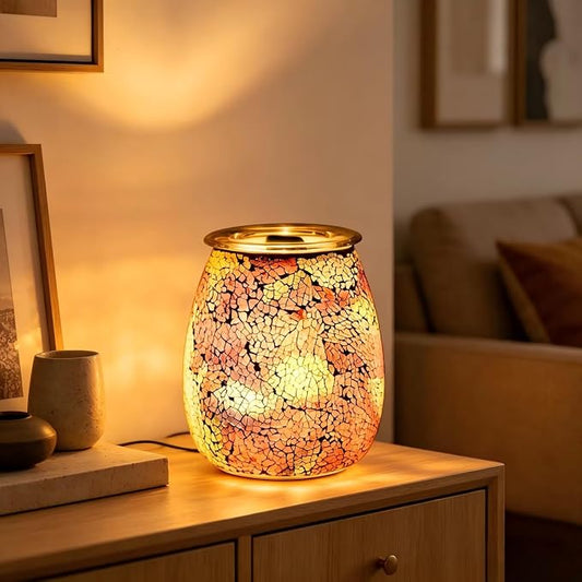 Dicimi Mosaic Glass 2-in-1 Wax Melt Warmer – Electric Incense Burner with Ambient Light, Flameless Candle Heater, Home Fragrance Lamp, Housewarming Gift