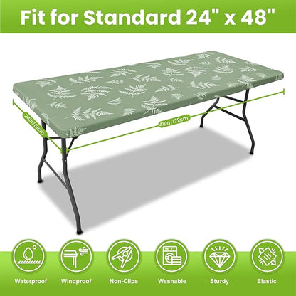 Smiry Spandex Fitted Tablecloth for 4 Foot Rectangle Tables, Washable Picnic Table Cover with Elastic, Stretch Reusable Table Cloth for Outdoor, Camping, Dining & Kitchen (Mint Leaf, 24"x48")