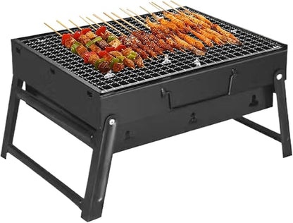 Portable Charcoal Grill with Grate 13.8x10.6x7.9'' Thickened Charcoal Grill Even Burning Foldable BBQ Grill with Handle Perfect for On-the-Go Barbecue of 1-3 Small Charcoal Grill